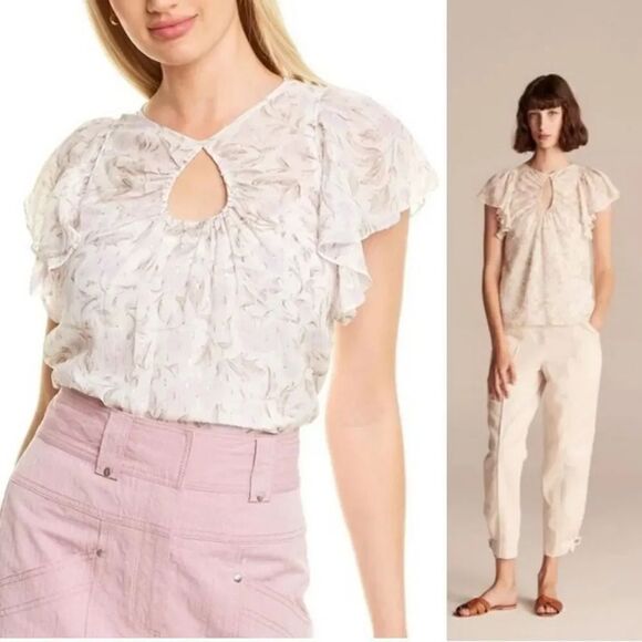Rebecca Taylor Zadie Fleur Ruffle Sleeve Top - Picture 1 of 14